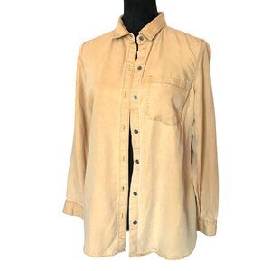 Old Navy Fitted Button-Up Shirt, Pleated Back Metal Buttons Gold Women's Size S